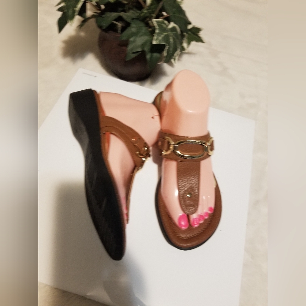 Brown Sandals with Leather Straps and Gold Hardware